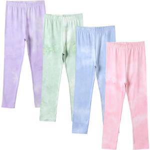 4 Pack Girls Printed Leggings Soft Yoga Pants Kids Tie-Dye Leggings (6-7 Years, Multicolor 9)
