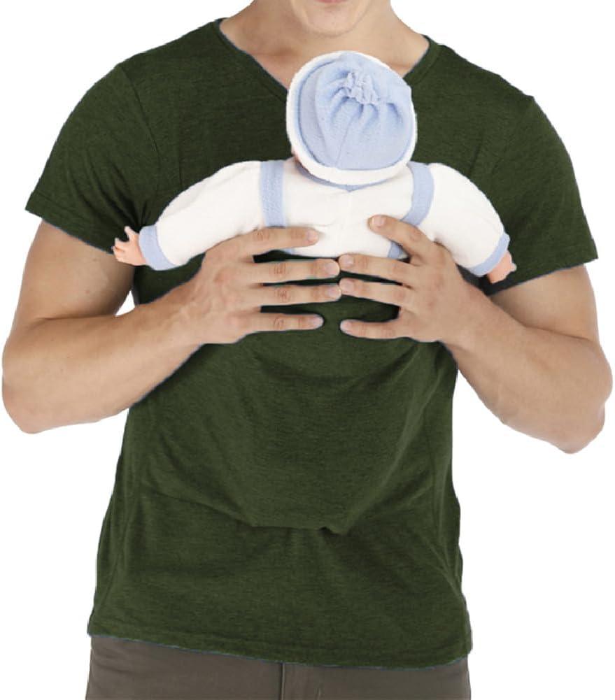 Men's Baby Carrier Soothe V Neck Short Sleeve Kangaroo T Shirt (Medium, Dark Green)