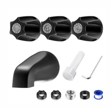Enhon 3 Handle Shower Faucet Set Compatible with Pfister Verve Bath Tub Tool, Shower Knob and Bathtub Faucet Fits 1/2'', 3/4'' IPS Connection With 4 in 1 Spout Adapter Assembly Tool (Matte Black)