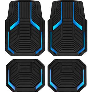 PIC AUTO Heavy Duty Rubber Floor Mats, Blue Aluminum Film Car Mats Set, Front and Rear Car Mats with Anti-Slip Backing, All Weather Protection, Trim-to-Fit for Automotive SUV, Sedan, Van