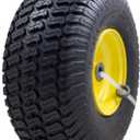 Marastar 15x6.00-6 Pneumatic, OEM Like Replacement Front Tire and Wheel Assembly, Compatible with John Deere Mowers, Turf Saver, 4PR Tube-Type Tire, Yellow Wheel, 3-Inch Offset Hub, 3/4-Inch Bushings