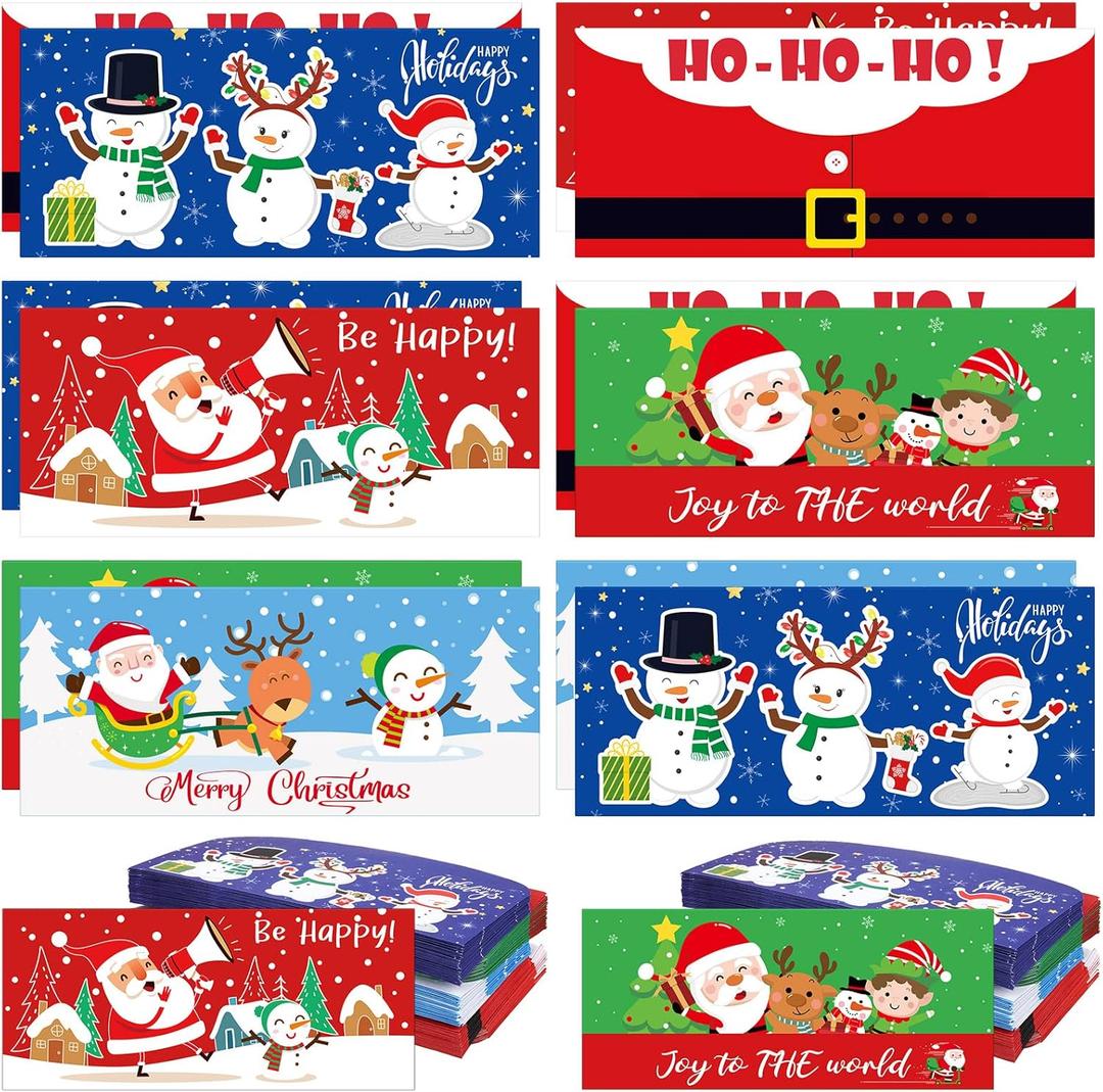 Jinei 150 Pcs Christmas Money Holders for Cash Christmas Money Cards with Envelopes Winter Greeting Card Holder for Xmas New Year Cards Cash Tips Coins Presents Gift Company Bonuses(Santa Claus)