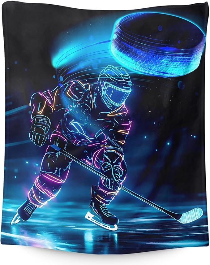 Wedinosaurnes Ice Hockey Blanket, Kids Blankets for Boys, 60 x 50 Inches Throws for Adults, Gift for Hockey Lovers, Warm Cozy Throw for Living Room, Bed, Sofa, Office, Puck Club