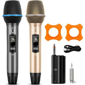 Wireless Microphones for Karaoke: Dual Professional Karaoke Microphone for Singing, Rechargeable Dynamic UHF Mic System with Receiver for Church, Party, Meeting, Speech, PA System, Plug and Play