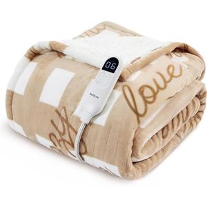 Bedsure Healing Electric Blanket Twin - Soft Flannel Sherpa Heated Blanket with Inspirational Words, Gift for Grandma, Heating with 6 Heating Levels, 10 Time Settings, 8-Hour Auto-Off (62x84 inches)