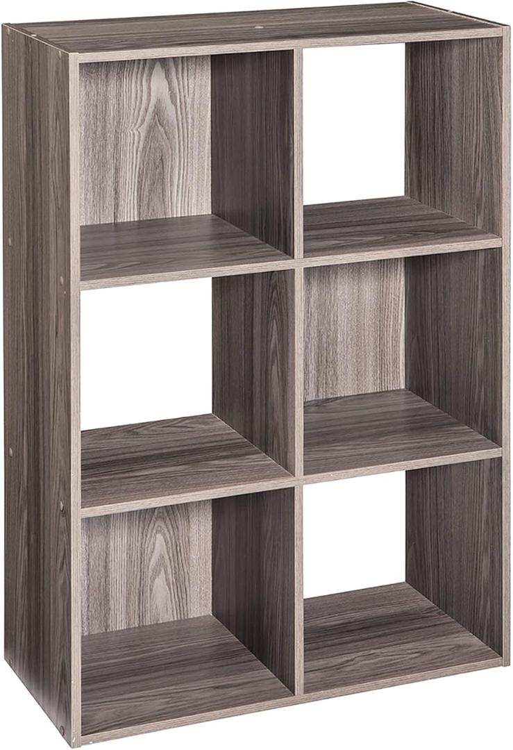 ClosetMaid Cubeicals 6 Cube Storage Shelf Organizer Bookshelf - Vertical & Horizontal Options, Easy Assembly - Natural Gray Wood Finish