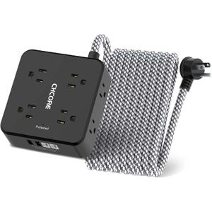 Surge Protector Power Strip  CHCORE 20Ft Braided Extension Cord with 8 Outlets with 4 USB (2 USB C) Charging Ports, Flat Plug Multi Plug Outlet Extender Charging Station for Home Office, ETL, Black