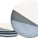 Bosmarlin Stoneware Dinner Plates, 8.5 inches, Set of 4 for Salad, Pasta, Dessert, Microwave and Dishwasher Safe, Geometric Patter (Grey, 8.5 in) (Gray)