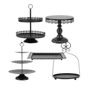 ZUMELER 5Pcs Black Cake Stands Set Metal Cupcake Holder Cookies Dessert Display Plate Serving Tower Tray Platter with Handl for Baby Shower Wedding Birthday Party Celebration