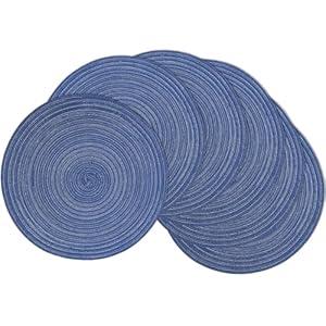 Braided Round Placemats Set of 6,Woven Washable Non-Slip Table Mats for Kitchen Dining, 14.5 Inch, Heat Resistant - Natural Fabric Indoor Outdoor Place Mats