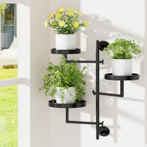 Rotating Window Plant Shelf Wall Plant Shelf Indoor Metal Plant Stand Window Shelves for Plants 3 Tier Plant Stand Wall Plant Holder Wall Planters for Indoor Plants, Outdoor Plant Stands for Patio, Black
