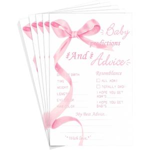 Lincia 50 Pcs Coquette Baby Shower Prediction and Advice Cards Pink Bow Prediction Wishes for Baby Shower Games Activity Gender Reveal Party Supplies Mom Dad Party Decorations