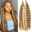 Eerya Long Curly Braiding Hair 18 Inch 2 Packs Ocean Wave Crochet Hair for Black Women Deep Wave Braiding Hair for Boho Braids(18inch,#P27/613)