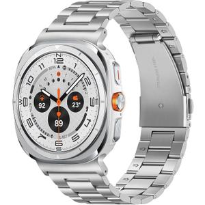 Metal Bands Compatible with Samsung Galaxy Watch Ultra Band (2025/2024) 47mm, No Gap Stainless Steel Strap for Women and Men, Silver