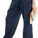 Dokotoo Womens Summer Boho Business Casual Smocked 2026 High Waisted Cargo Summer Long Elephant Pants with Pockets (XX-Large, Navy Blue)