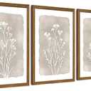 JLTULT 3 Piece Boho Beige Floral Wall Art, Minimalist Line Botanical Flower Wall Decor, Vintage Rustic Wildflower Art Prints for Living Room Bedroom Office Farmhouse decoration 20x30 in Ready to Hang
