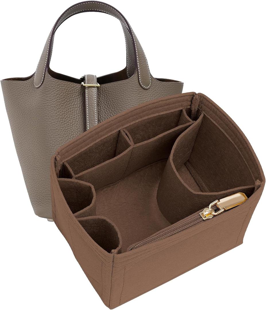 Picotin 22 Inserts Felt Handbag Organizer Insert, for Totes and Picotin Style Bags (Brown, PC22 Size)​