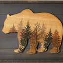 NIKKY HOME Cute Bear in The Forest Woodland Decorative Wood Framed Wall Art Prints Cabin Decor, 16" x 12", Dark Slate Grey