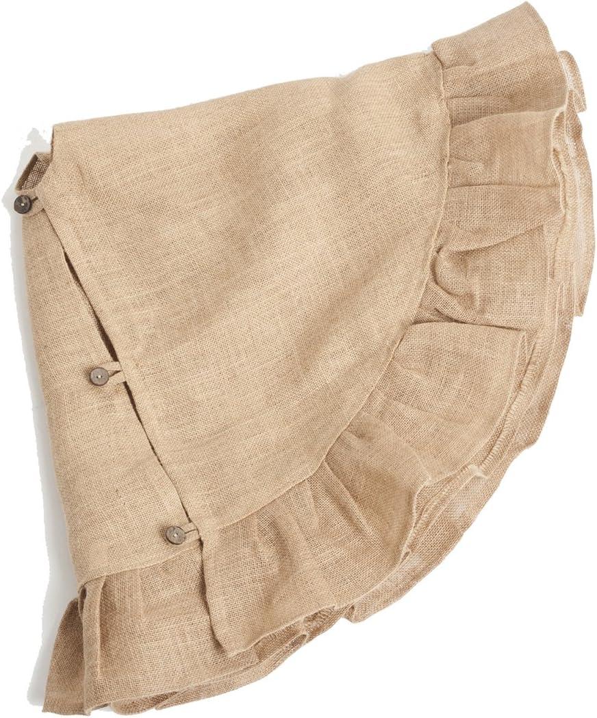 Natural Color Jute Burlap Christmas Holiday Ruffled Tree Skirt, 53 Inch Round
