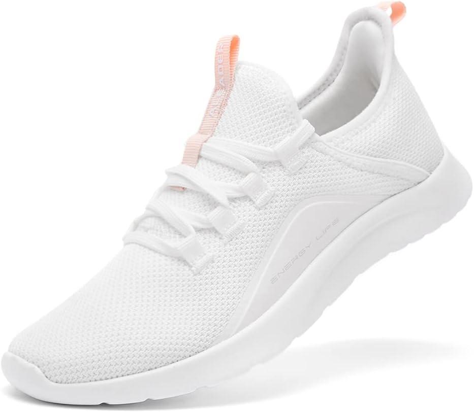 ALEADER Women's Energycloud Lightweight Slip On Walking Running Shoes (9, White Peach)