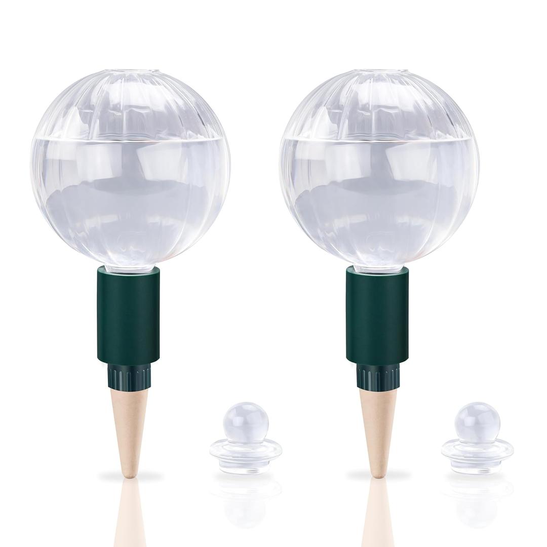 Soilagua 23 oz Extra Large Plant Watering Globes Top Fill, Clear Glass Water Bulbs with Terracotta Spikes Adapter, Slow Release Vacation Plant Watering Devices, Automatic Drip Irrigation, 2 Pack