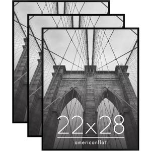 Americanflat 22x28 Poster Frame with Polished Front Cover - Set of 3 - Slide-In Photo Frame with Buildable Molding - Fusion Collection - Picture Frames for Wall Display - Black