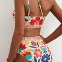 Herseas Women's High Waisted Bikini Sets One Shoulder Floral Print Swimsuits 2 piece Tummy Control Bathing Suits (S)