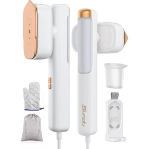 Steamer Iron for Clothes, Portable 2 In 1 Travel Handheld Garment Steamer, 20 Minutes of Continuous Steam, 100ml Water Tank, Steamer Ironing Gloves, 1000W Light Steam Iron for Travel and Home (Pearl White)