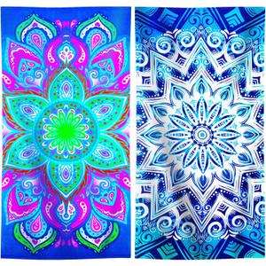 2 Packs Oversized Beach Towel Set Extra Large Big XL Pool Camping Swim Clearance Towels 36x72 Soft Blanket Cruise Essentials Accessories Must Haves Vacation Necessities Adult Purple Blue Boho