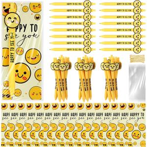 25 Sets Smile Pens Bulk Happy Face Ballpoint Pens with Bookmarks Appreciation Gifts for Students Teachers Employee School Classroom Office Party Favors