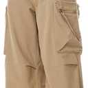 Womens Parachute Cargo Pants Y2K Baggy Cargo Pants Wide Leg Casual Joggers with Pockets (Beige, M)