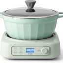 BUYDEEM 5-in-1 Slow Cooker 4.7QT with Removable Nonstick Stockpot, Compatible with Various Cookwares, Two Temperature Controls, Customized Time Settings, Auto Keep Warm for 2H, Cozy Greenish