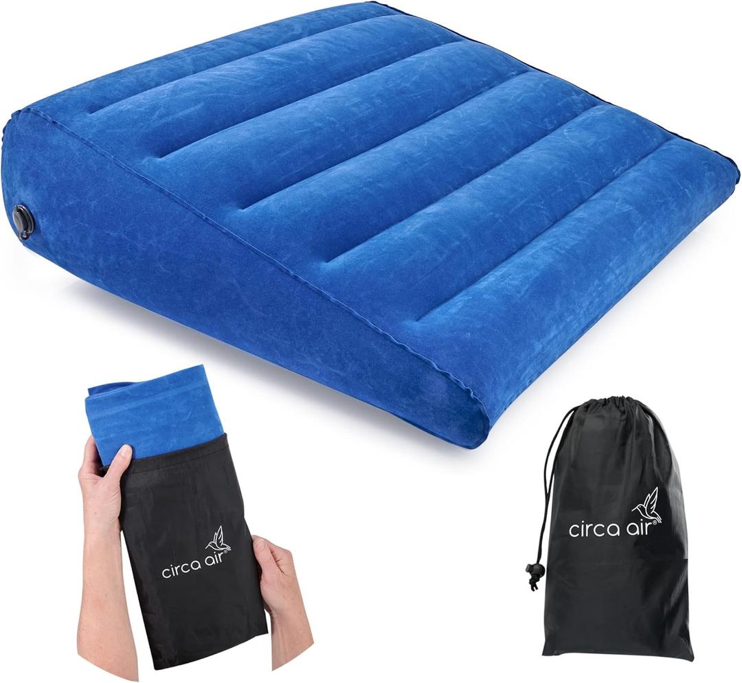 Circa Air Inflatable Wedge Pillow for Travel - Lightweight & Portable. Travel Wedge Pillow for Sleeping, Acid Reflux, Gerd, Snoring. for Back, Leg Elevation & Knee Support. Bed Wedge Pillow Blue