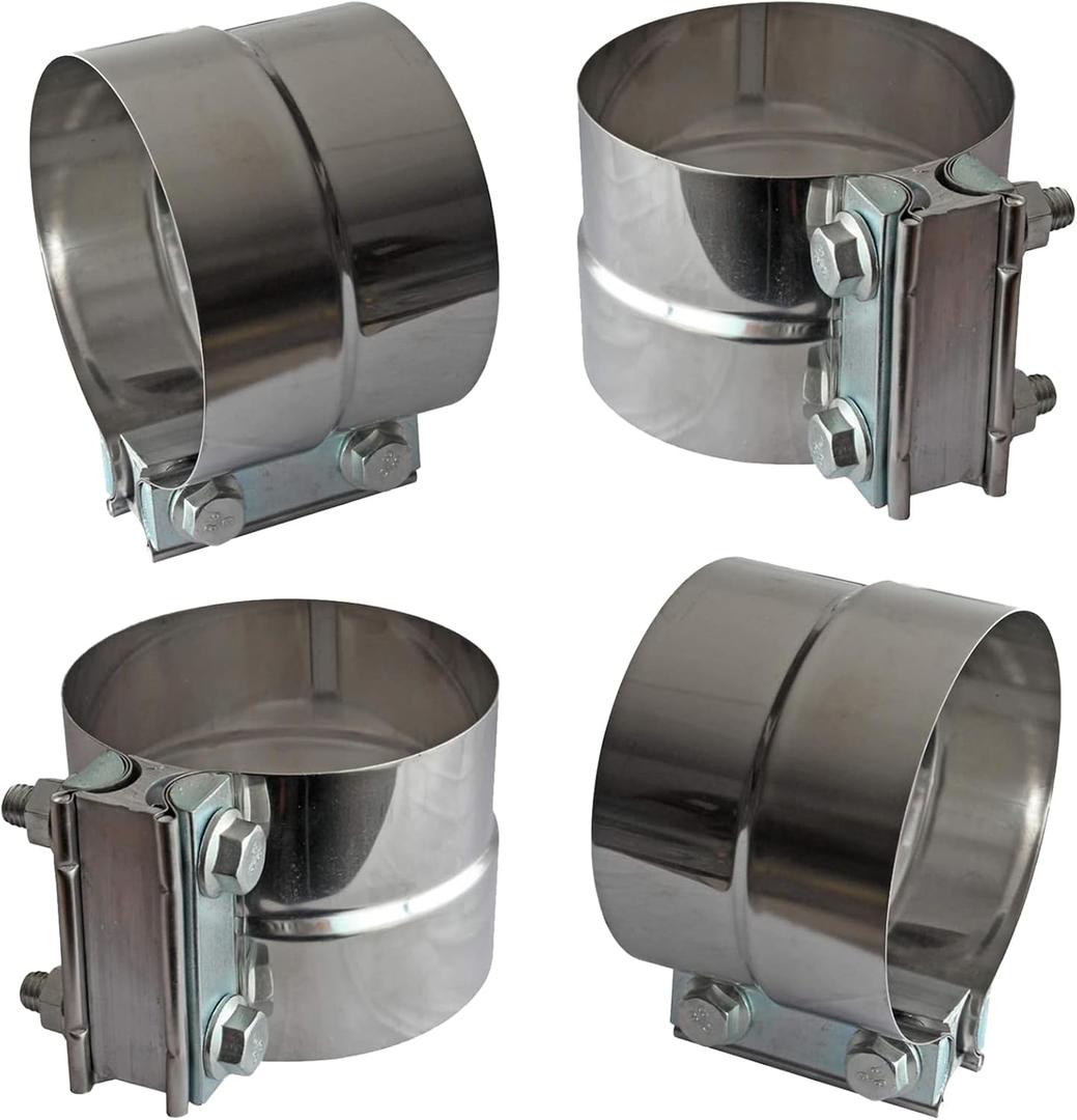 Exhaust Clamps Band Clamp 4" Lap Joint - Stainless Steel Lap Joint With 1 Block 4Pcs For 4" Od To 4" Id Exhaust Pipe, Muffler, Elbow And Exhaust Tubing Connection(4 Pack)