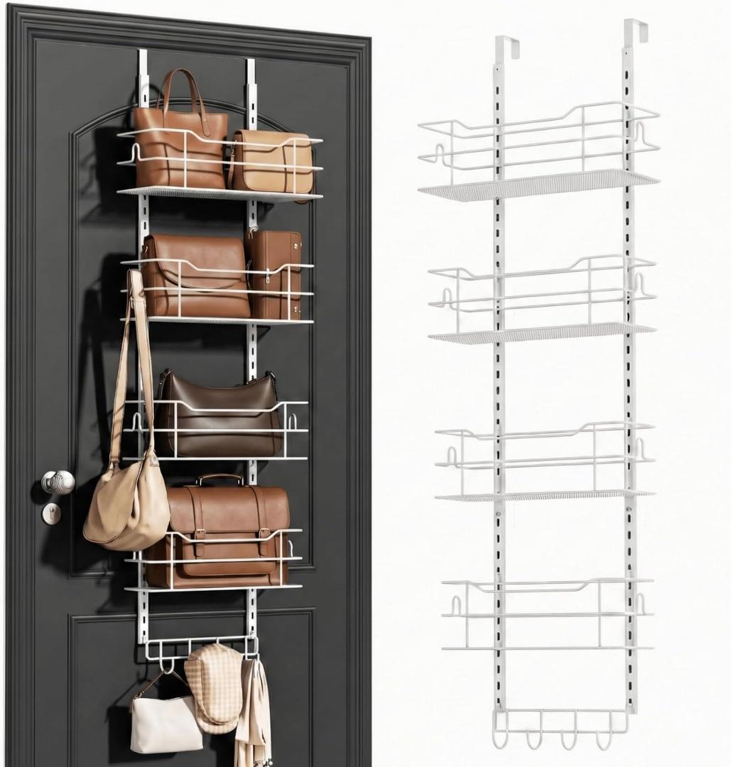 zacurter Over the Door Purse Organizer for Closet, Adjustable Metal Purse Bag Hanger Storage Rack for Door or Wall, Purses Bag Holder with Hook For Handbag,Tote