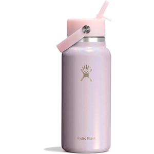 Hydro Flask Water Bottle - Insulated Stainless Steel - Wide Mouth Flex Straw Lid, Non-Spill, Leakproof and Refillable in 32 Oz Glimmer Pink
