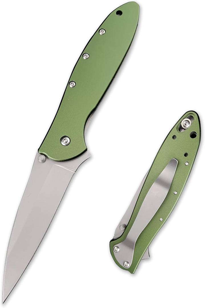 Olive Chive Folding Pocket Knife, 2.9 Inch 8Cr13Mov Manual Studs Open Blade and Aluminum Handle, Multi Tool for CampingHiking