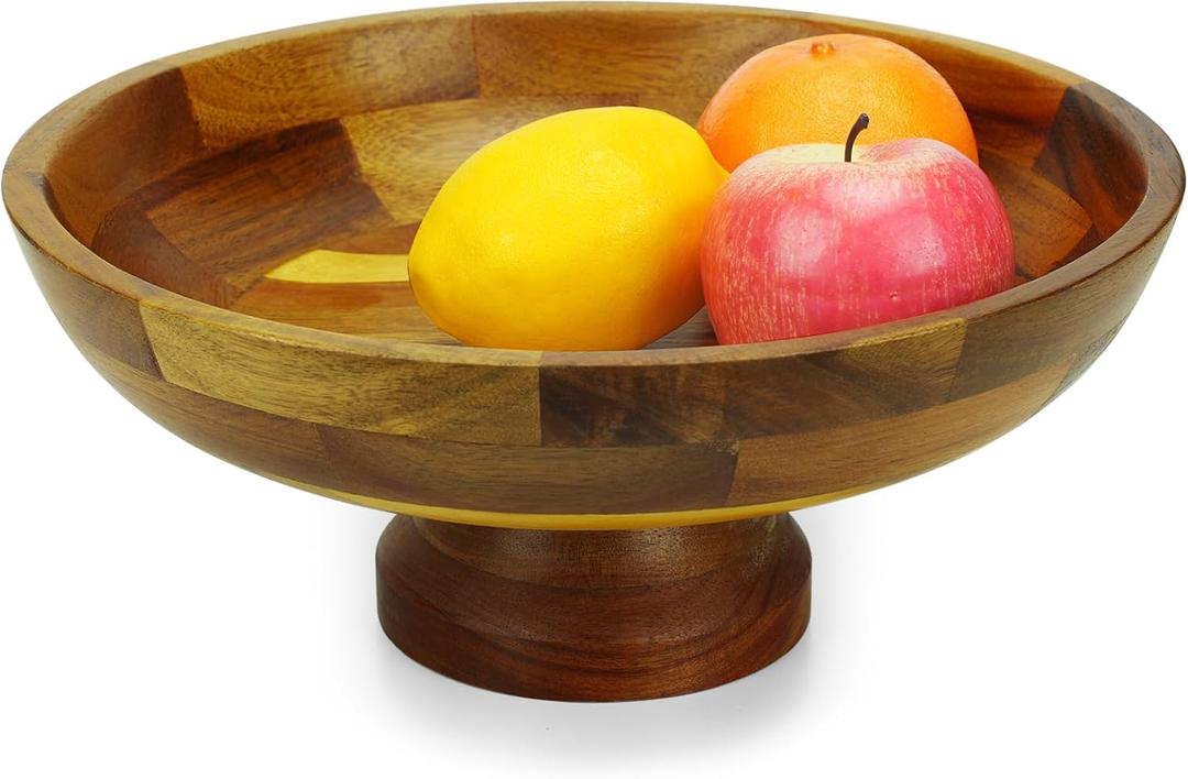 Acacia Wood Fruit Bowl for Kitchen Counter Decor, Decorative Fruit Basket, Modern Farmhouse Decor,(XL) A01