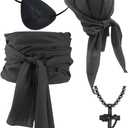 Pirate Cosplay Costume Women Men Pirate Head Scarf Hat Accessories Pirate Sash Belt Pirate Bandana Headband Waist Belt (Black)