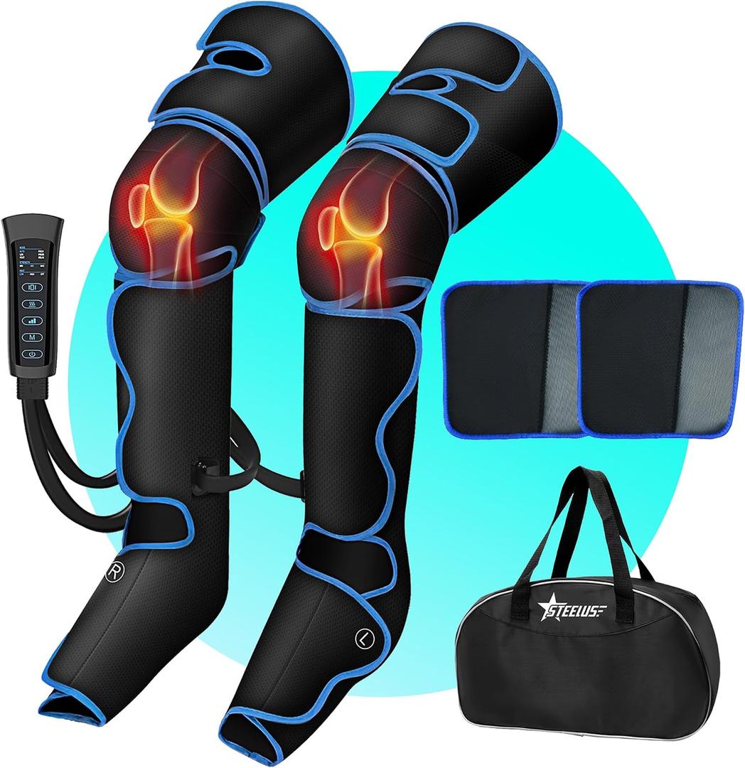 Leg Massager, Air Compression Massager with 3 Level Heat, 6 Modes & 3 Intensities, for Foot, Calf, KneeThigh and Muscles Relaxation