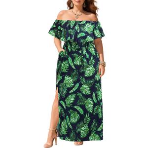 Plus Size Off The Shoulder Maxi Long Casual Beach Dress Pockets Women, 18W