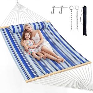 ANAGOO Double Hammock with Spreader Bar & Pillow, 2-Person Portable Hammock, 500lbs Capacity for Outdoor Camping, Patio, Backyard, Garden, Beach & Travel Relaxation – Blue