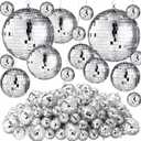 Hoolerry 200 Pcs Mini Mirror Disco Ball Ornaments Mardi Gras Small Silver Hanging Decorations Reflective Tiny Balls Bulk for 70s 80s 90s Disco Party, Birthday(8'', 6'', 4'', 3'', 2,'' 1'')