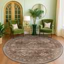 Taupe Boho 8ft Circle Brown Living Room Rug, Modern Traditional Oriental Neutral Area Rug for Dining Room, Bedroom Under Bed, Non Slip Southwestern Home Dcor, Stain Resistant