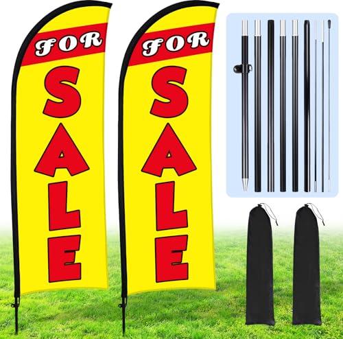 Buryeah 2 Set Sale Feather Flags Huge Sale Banner Flag Themed Flag with Pole Kit for Retail Store Outside Garden Business Advertising(Yellow,11 x 7.9 FT)
