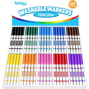 200 PCS Washable Markers for Kids, Colored Markers Bulk for School, Thin Marker Set in 10 Assorting Colors, Fine Line Marker with Conical Tip, Back to School Supplies, Classroom Must Haves