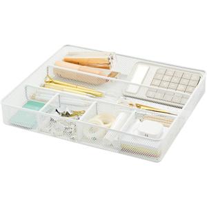 Annova Desk Top Organizer Tray for Office Organization - Metal Mesh - Storage Tray with Dividers for Pens, Desktop Accessories, Bathroom, Kitchen, Makeup and Office Supplies (Large, White)