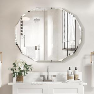 Pregaspor Single Beveled Edge Bathroom Vanity Mirror, 30" x 36" Oval Wall Mirror, Shatterproof Frameless Mirror for Over Sink, Restroom (36"L x 30"W)