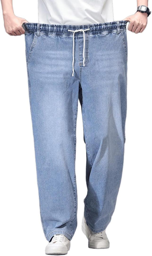 Plus Size Baggy Jeans for Men Stretchy Straight Loose Jett Jeans Drawstring Waist Pull On Denim Sweatpants L-5XL