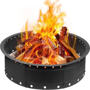 Zzuvjoy 36 Inch Fire Pit Ring, Large Outdoor Campfire Pit for Patio Backyard Garden, Smokeless Steel Firepit with Air Vent for Efficient Burning & Anti-Rust Coating, Black Steel